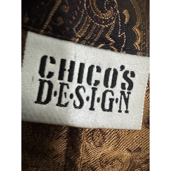 Chicos Size 1 Vintage Brown Gold Metallic Paisley Button Jacket Old Money #5632 - Picture 11 of 12